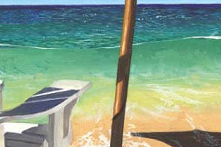 Фрагмент Белый шизлонг под цветным зонтом