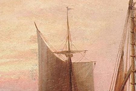 Фрагмент Boats in an estuary at sunset