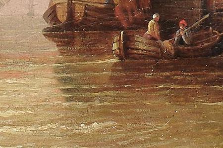 Фрагмент Boats in an estuary at sunset