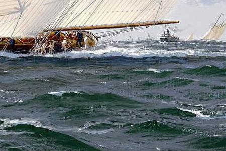 Фрагмент Britannia and Westward Racing off Cowes; Vigilant and Valkyrie II Americas Cup (2) 1893