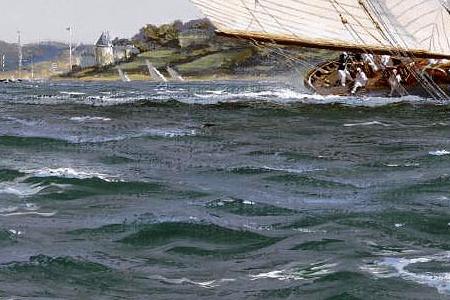 Фрагмент Britannia and Westward Racing off Cowes; Vigilant and Valkyrie II Americas Cup 1893