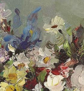 Фрагмент Букет в вазе на фоне серой стены