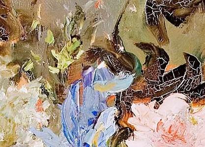 Фрагмент Букет в вазе на желтой скатерти