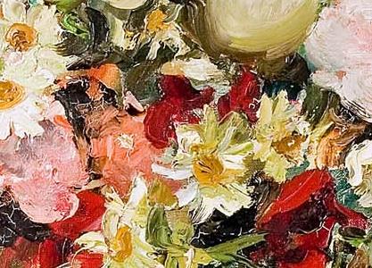 Фрагмент Букет в вазе на желтой скатерти