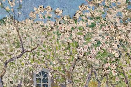 Фрагмент Чаепитие в цветущем яблониевом саду