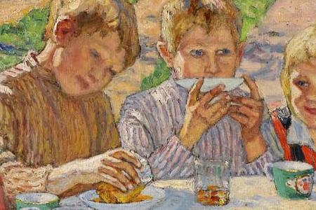 Фрагмент Чаепитие в цветущем яблониевом саду