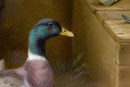 Фрагмент Chickens and pigeons in a farmyard Ducks and rabbits in a farmyard a pair both