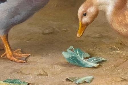 Фрагмент Chickens and pigeons in a farmyard Ducks and rabbits in a farmyard a pair both