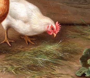 Фрагмент Chickens and rabbits in a farmyard