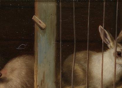 Фрагмент Chickens by a rabbit hutch