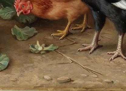 Фрагмент Chickens by a rabbit hutch