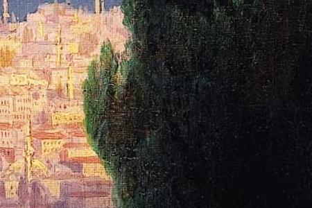 Фрагмент CONSTANTINOPLE, VIEW OF THE GOLDEN HORN WITH A SELF-PORTRAIT OF THE ARTIST SKETCHING