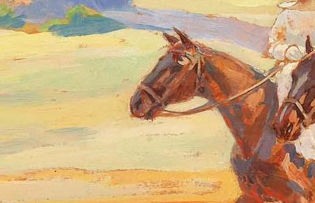 Фрагмент Crimean landscape with riding couple