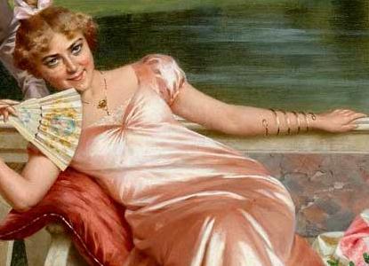 Фрагмент Дама и ковалер на берегу озера с лебедями