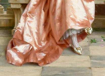 Фрагмент Дама и ковалер на берегу озера с лебедями