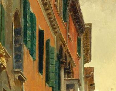 Фрагмент Дама в красном на венецианском канале в голере