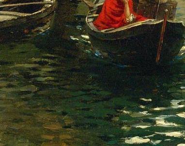 Фрагмент Дама в красном на венецианском канале в голере