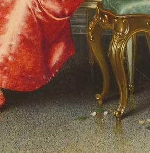 Фрагмент Дама в красном с букетом