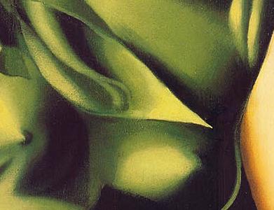 Фрагмент Дама в зеленом платье и белой шляпе