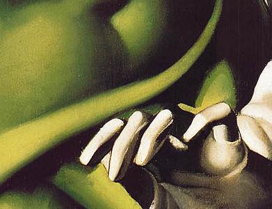 Фрагмент Дама в зеленом платье и белой шляпе