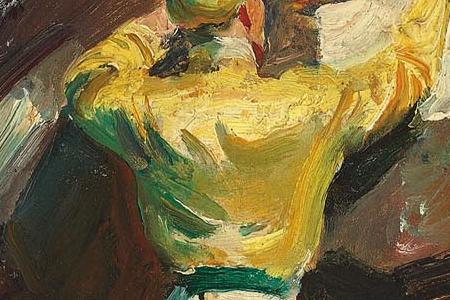 Фрагмент Dedham -A Jockey in Yellow Unsaddling a Dark Bay Horse