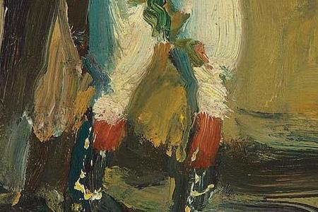 Фрагмент Dedham -A Jockey in Yellow Unsaddling a Dark Bay Horse