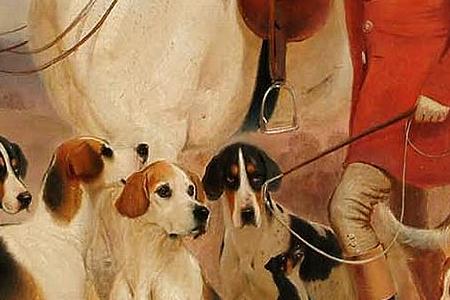 Фрагмент Dick Burton huntsman to the Tidworth Hunt with his hunter and hounds in a extensive landscape