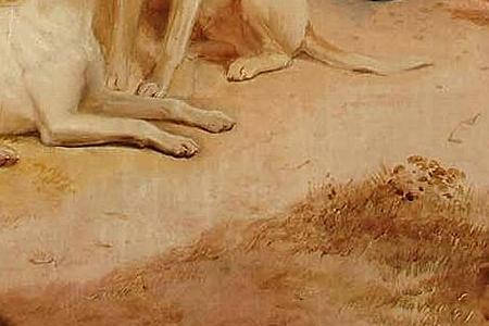 Фрагмент Dick Burton huntsman to the Tidworth Hunt with his hunter and hounds in a extensive landscape