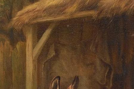 Фрагмент Farmyard scene with donkey goats chickens and ducks