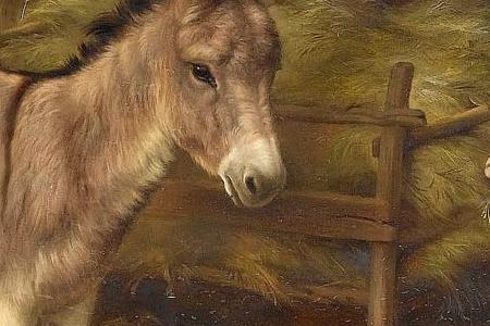 Фрагмент Farmyard scene with donkey goats chickens and ducks