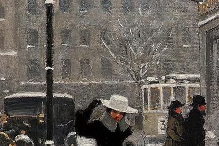 Фрагмент Figures in a town square in winter