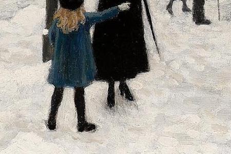 Фрагмент Figures in a town square in winter