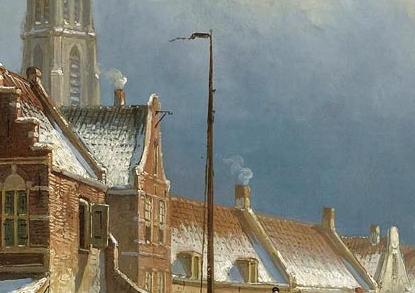 Фрагмент FIGURES ON A FROZEN CANAL IN A DUTCH TOWN