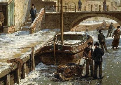 Фрагмент FIGURES ON A FROZEN CANAL IN A DUTCH TOWN