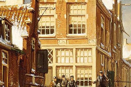 Фрагмент FIGURES ON A FROZEN CANAL IN A DUTCH TOWN