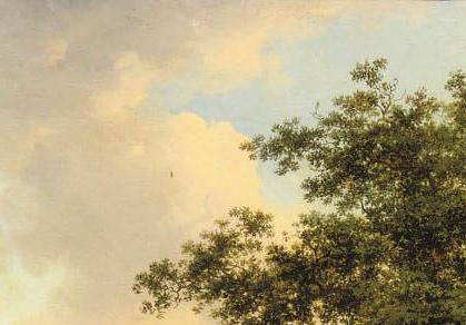 Фрагмент Figures on a sunlit path near a mansion 2