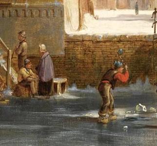 Фрагмент FIGURES ON THE ICE IN A WINTRY DUTCH TOWN