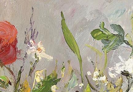 Фрагмент Fleurs des champs sur une nappe carreaux bleue et blanche