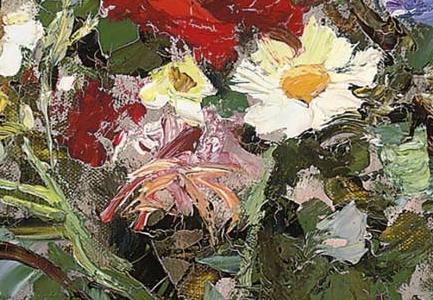 Фрагмент Fleurs des champs sur une nappe carreaux bleue et blanche