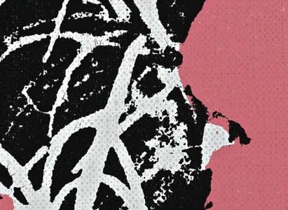 Фрагмент FLOWERS темно розовые на черно белом фоне