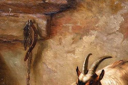 Фрагмент Goats and chickens in a stable