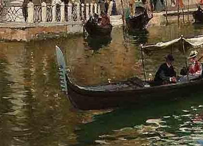 Фрагмент Gondolas on a Venetian canal