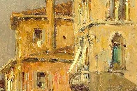 Фрагмент Gondoliers on a Venetian canal