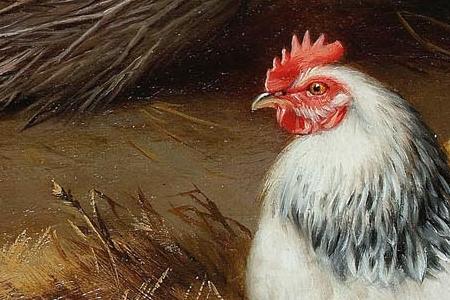 Фрагмент Hen and chicks in a barn