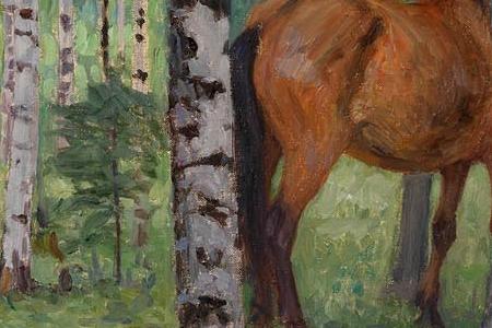 Фрагмент Лошадь в березовой роще