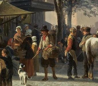Фрагмент MARKET SCENE IN THE SUNLIT STREETS OF A DUTCH TOWN