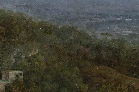 Фрагмент Mount Vesuvius with a village and ruins in the foreground