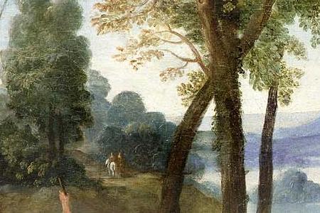 Фрагмент Naples A river landscape with elegant figures disembarking a ferry