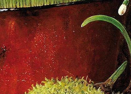 Фрагмент Натюрморт белый с красной кружкой и травкой