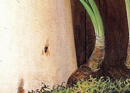 Фрагмент Натюрморт красный камод с белой металической кружкой